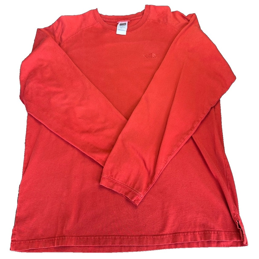 The North Face Red Long Sleeve T-Shirt Large Embroidered Logo Outdoor Tee Sun